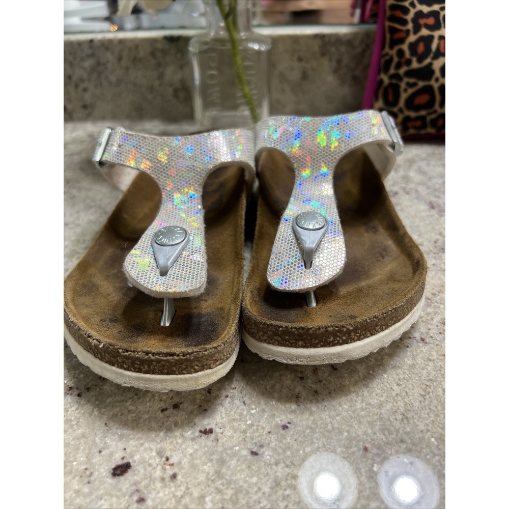 BIRKENSTOCK Girls Gizeh Silver Hologram Sandal - Silver - Size 13 (EU 31)